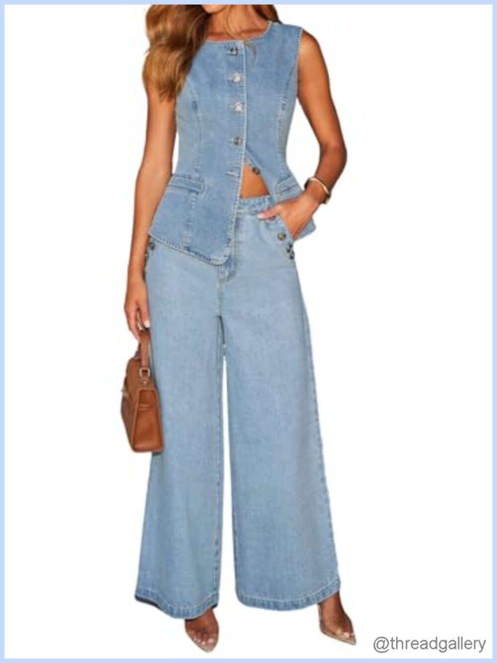 Women's 2 Piece Denim Set Sleeveless Vest Top Wide Leg Jeans Y2k Outfit